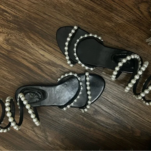 Black Sandals with Pearl Accents - Picture 3 of 3